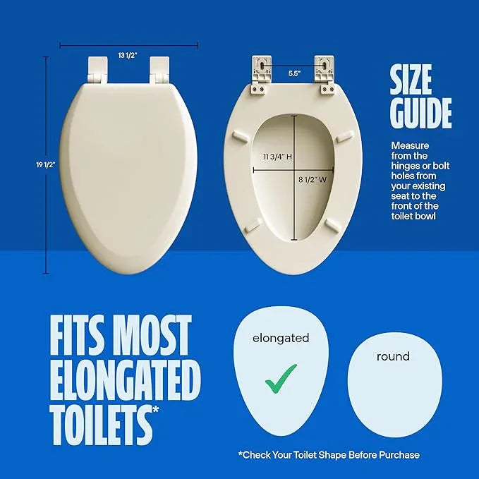 HIGHCRAFT Premium Elongated Toilet Seat with Slow-Close Design, Adjustable Hinges & Quick Removal Mechanism - Wood Toilet Seat - Fits Standard Elongated Toilets - Oval Toilet Seat in Bone/Beige - ModernBath
