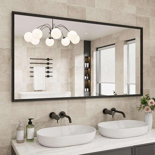 JISOSO Rectangle Bathroom Mirror 55x30 Inch, Matte Black Framed, 4MM Tempered Glass, Anti-Rust, Wall-Mount Vanity Mirror for Bathroom & Bedroom, Hangs Horizontally or Vertically - ModernBath