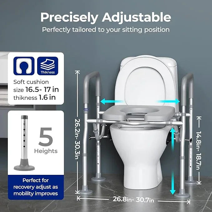 T1 Toilet Seat Riser for Seniors, Raised Toilet Seat with Handles with Adjustable Height Width, 400lb Elevated Commode Chair with Side Clamps, Handicap Toilet Seat for Elderly - ModernBath