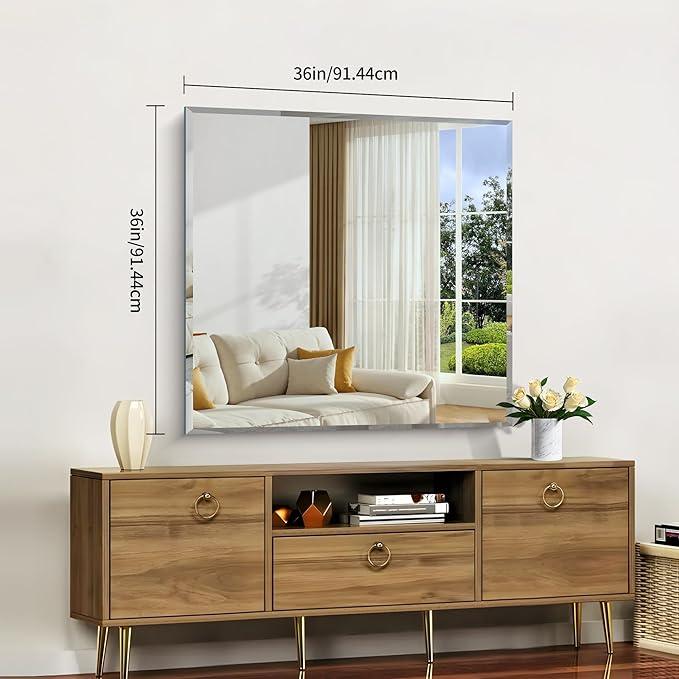 CILIBER Beveled Mirror, 36x36 inch Square Bathroom Mirrors for Wall, 3mm Tempered Glass, Upgraded Shatterproof Frameless Vanity Mirror Over Sink for Bathroom, Bedroom, Living Room and Entryway - ModernBath