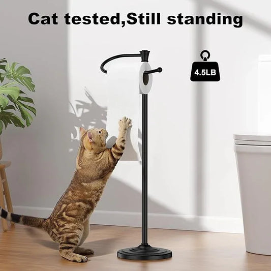 Toilet Paper Holder Free Standing, 25” H Stainless Steel Black Toilet Paper Stand, Weighted Base Floor Tissue Roll Holder for Bathroom,Toilet Roll Stand - ModernBath