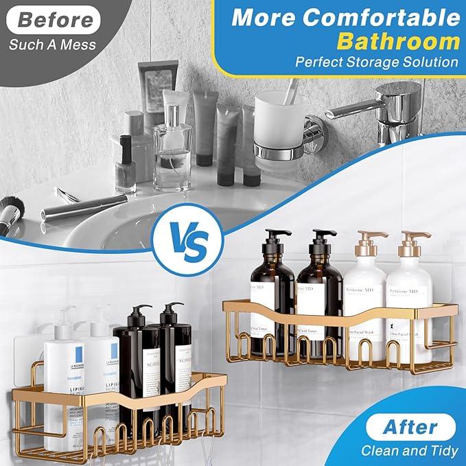 EUDELE Shower Caddy 2 Pack, Adhesive Organizer for Bathroom Storage, Home Decor & Kitchen, No Drilling, Rustproof Stainless Steel Shelf, Bathroom Decor Sets - ModernBath