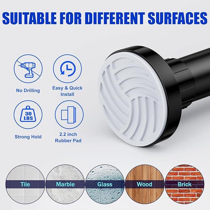 Ausemku Shower Curtain Rod 32-94 Inch Adjustable - 1 Inch Diameter Heavy Duty No drill Spring Tension Shower Rod, Non-Slip Rustproof Telescopic Rod for Bathroom, Black - ModernBath