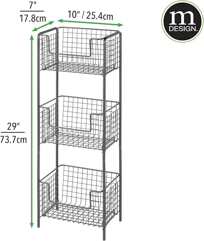 mDesign Steel Freestanding Storage Organizer Tower Rack Basket Shelf, Metal 3-Tier Furniture Unit for Master/Guest Bathroom, Powder Room - Holds Bath Towels, Soap - Concerto Collection - Graphite Gray - ModernBath