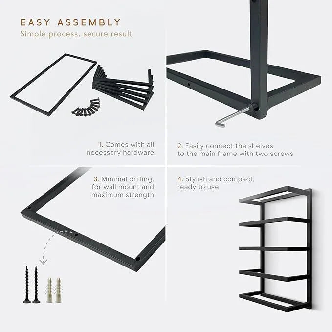 Modern Tiered Towel Rack - Wall-Mounted Metal Towel Shelf for Bathroom, Space-Saving Storage for Towels, Organizers, and Home Decor (Black, 5-Tier) - ModernBath