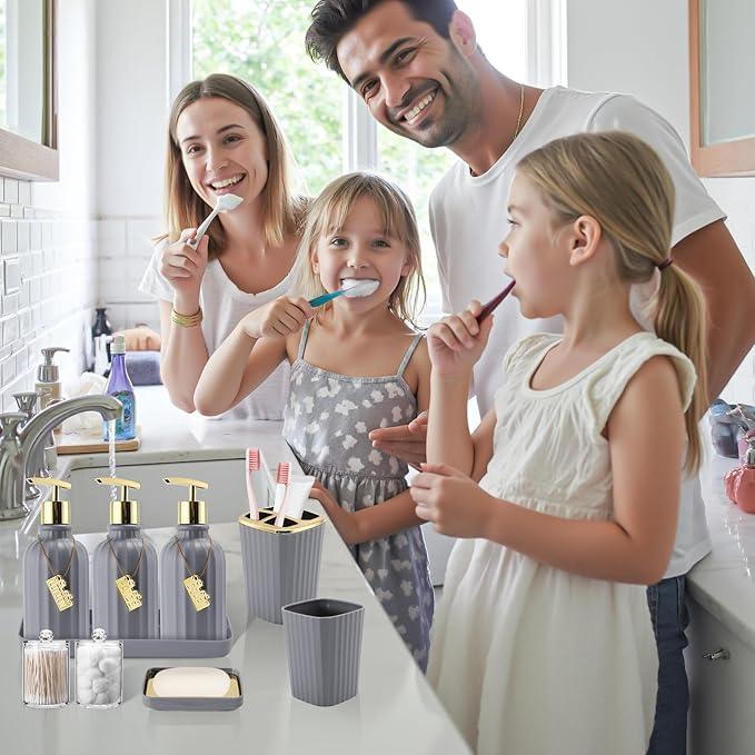 WSBArt 32PC Bathroom Accessory Set Bathroom Accessories Set Grey Bathroom Set, Shower Curtain Set, 2 Piece Bath Towel Set, 3PC Soap Dispenser, Toilet Brush & Trash Can - ModernBath