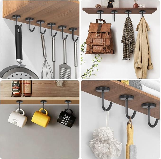 NearMoon Coat Hooks, Wall Mount Hooks for Hanging Hat Hurse Robe, 304 Stainless Steel Heavy Duty Towel Hangers for Bathroom Livingroom Kitchen-Ceiling Hook, 6 Pack (2 Inch, Matte Black) - ModernBath