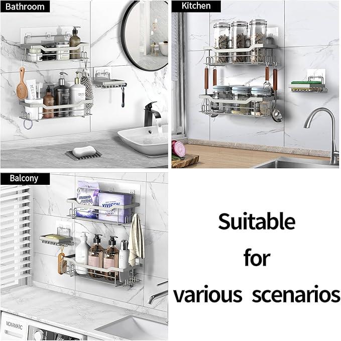 BATHDESIGN Shower Caddy Shelves Organizer Rack, 3 Pack Shower Caddy with Soap Holder, No Drilling Wall Mounted Self Adhesive Shower Shelves for Inside Shower, Paint Nickel - ModernBath