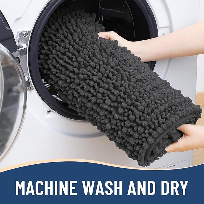 Arotive Luxury Chenille Bathroom Rug Mat, Extra Soft Thick Absorbent Shaggy Bath Rugs, Non-Slip Machine Wash Dry, Plush Bath Mats for Bathroom, Shower and Tub, 47x17, Dark Grey - ModernBath