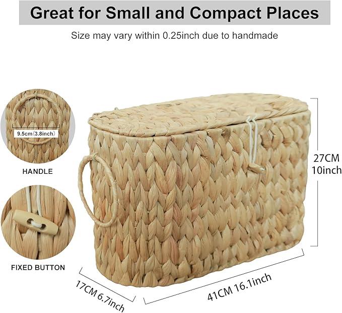 Toilet Paper Basket with Lid,Wicker Basket for Bathroom Organizers and Storage,Holds Up to 6 Mega Rolls, Decorative Hand-Woven Rattan Bathroom Decor Accessories,Natural Water Hyacinth - ModernBath