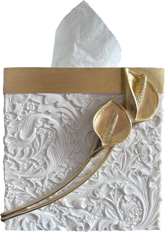Huitony Square Tissue Box Cover Decorative Kleenex Box Holder for Bathroom & Living Room with Handcrafted Texture (colla Gold) - ModernBath