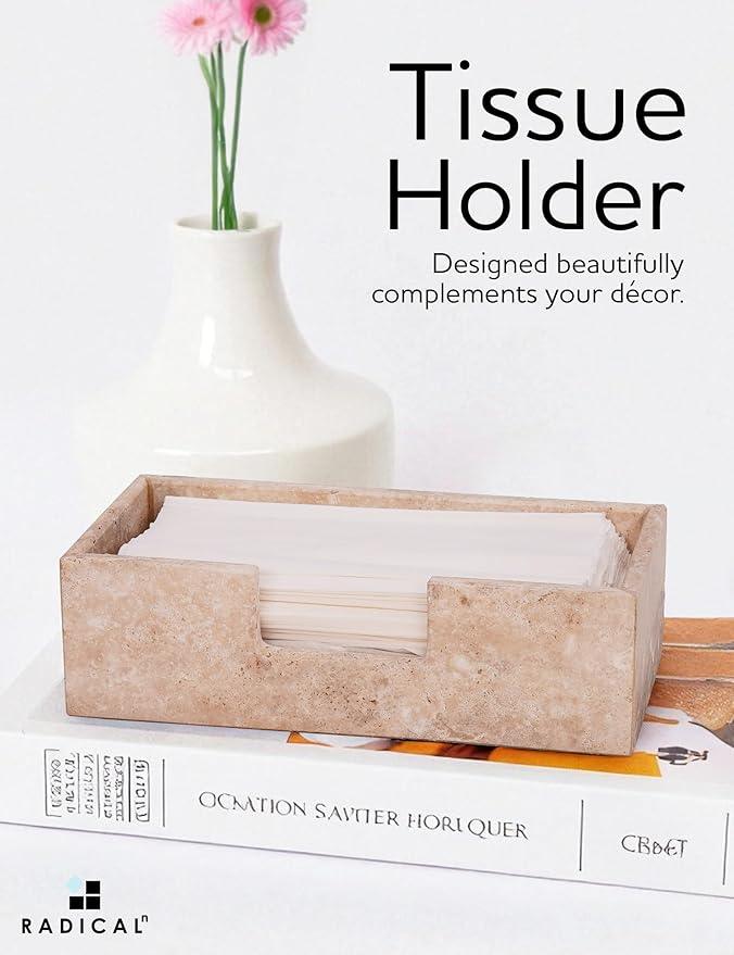 Radicaln Marble Tissue Box Cover 10x5 Inch Handmade Travertine Decorative Tissues Paper Boxes for Bathroom Counter Organizer, Rectangle Napkin Holders for Office Desk Decor - ModernBath