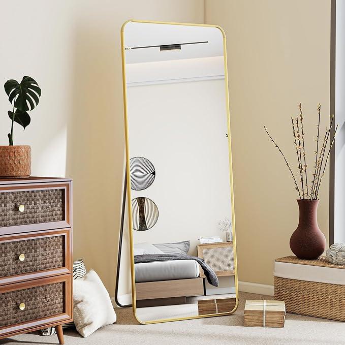 BEAUTYPEAK Gold Full Length Mirror, 56"x21" Rounded Corner Floor Mirror Standing Hanging or Leaning Against Wall, Suitable for Bedroom or Dressing Room - ModernBath