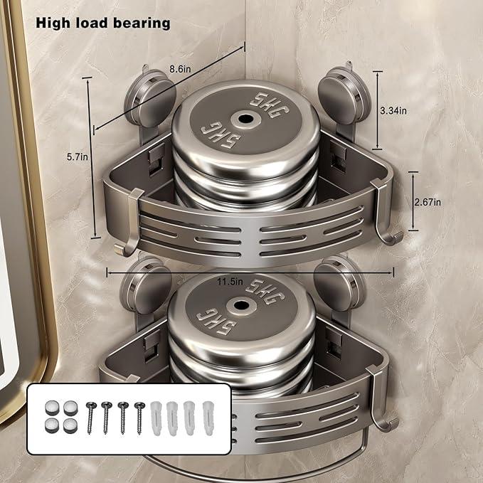 VOLPONE Shower Caddy Corner Suction Cup Shower Shelf Corner No Drilling Bathroom Shower Organizer Storage Rack Adhesive (1-Pack, gray) - ModernBath