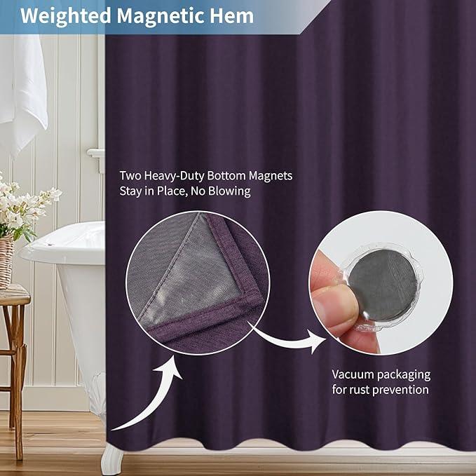 THAIGEE 2-in-1 Waterproof Fabric Shower Curtain or Liner,Linen Textured,Breathable TPU & Washable Bathroom Shower Curtain Set with 12 Plastic Hooks,Modern,72"x72" Purple - ModernBath