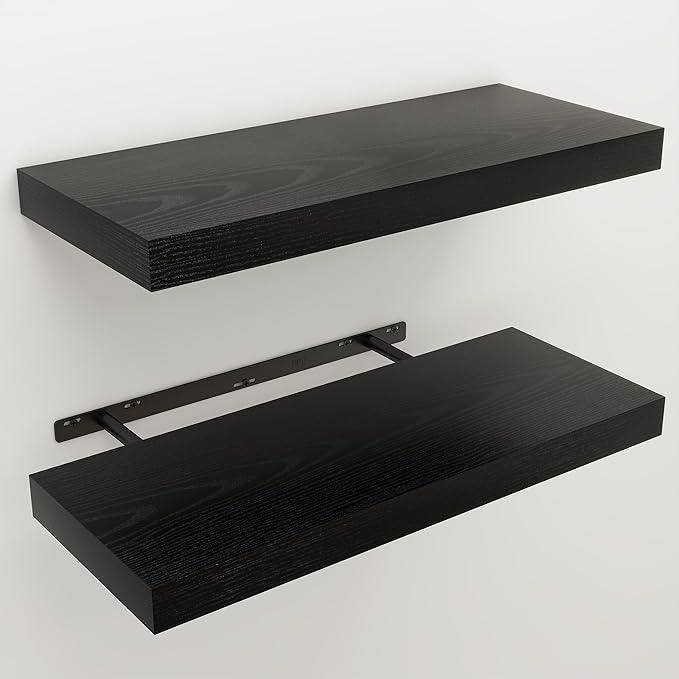 Floating Shelves for Wall, Wall Mounted Rustic Wood Shelves for Bathroom, Bedroom, Living Room, Kitchen, Hanging Shelf for Books/Storage/Room Decor (Black, 24") - ModernBath