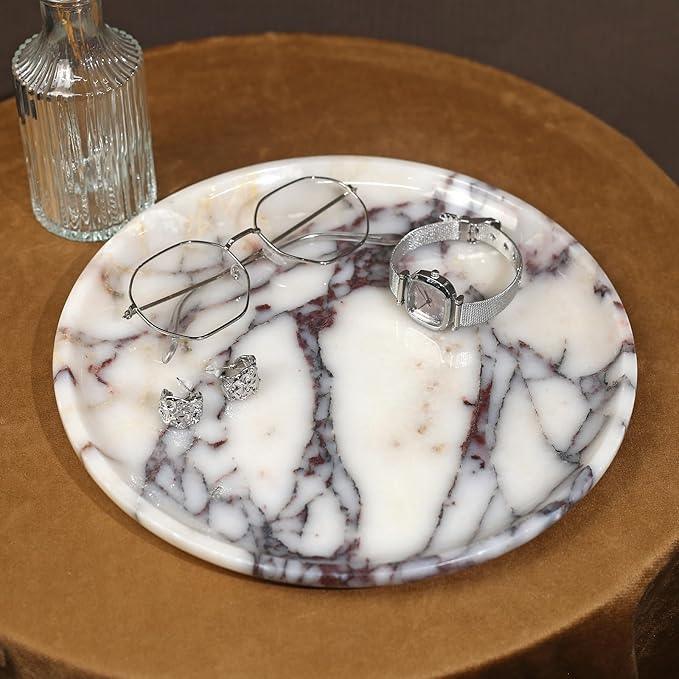 Natural Marble Tray, Coffee Table, Food, Fruit, Paper Cup, Cake Display, Coffee bar, Family Gatherings, Seasonal Holiday Decoration Tray(Viola-Circular-9.8"x9.8"x0.7") - ModernBath