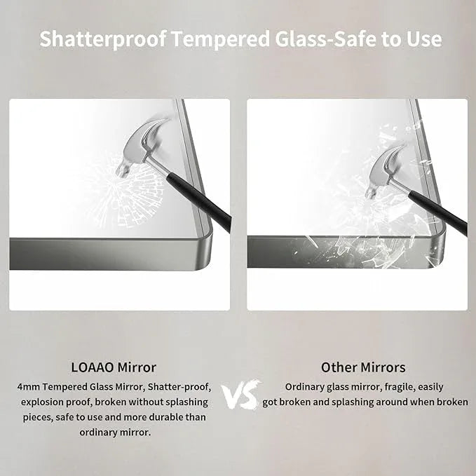 LOAAO 32X36 Inch Brushed Nickel Bathroom Mirror, Rounded Rectangle Silver Metal Frame Mirror, Brushed Nickel, Anti-Rust, Hangs Horizontally or Vertically - ModernBath