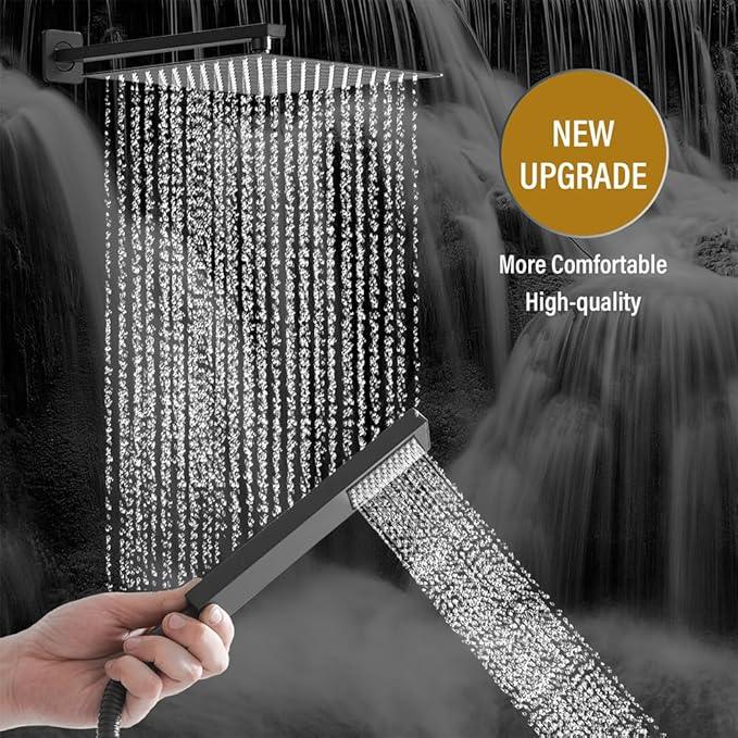 annazom Shower Faucet Set Rain Shower System Matte Black with High Pressure 10-Inch Shower Head Handheld Square Shower Head Bathroom Luxury Rain Shower Faucet Shower Complete Combo Kit Wall Mounted - ModernBath
