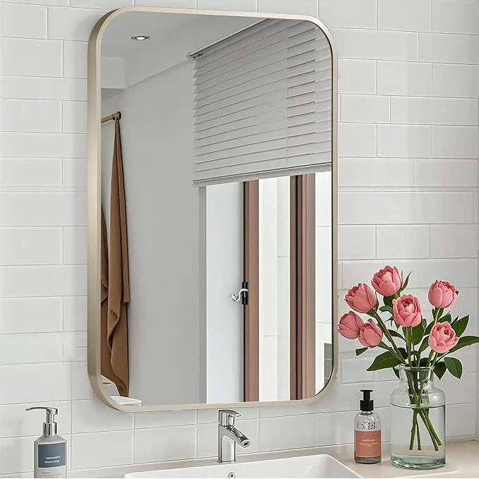 CLBA Brushed Nickel Mirror, 30x36 Inch Brushed Nickel Rectangle Mirror, Aluminum Alloy Framed Vanity Mirror, Rounded Rectangle Bathroom Mirror for Over Sink, Anti-Rust - ModernBath