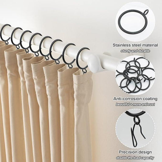 CONAMEI 50 Pcs Curtain Rings and Hooks 1.52 Inch - Stainless Steel Shower Curtain Rings and Hooks with Eyelets for Curtains Rods and Bathroom Shower Rods, Black - ModernBath