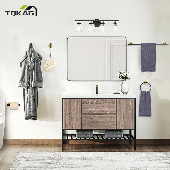 TQKAG Black and Gold Bathroom Hardware Accessories Set 10-Pieces, Premium SUS304 Stainless Steel Bathroom Towel Bar Holder Set 23.6 Inch Round Towel Racks for Bathroom Wall Mounted - ModernBath