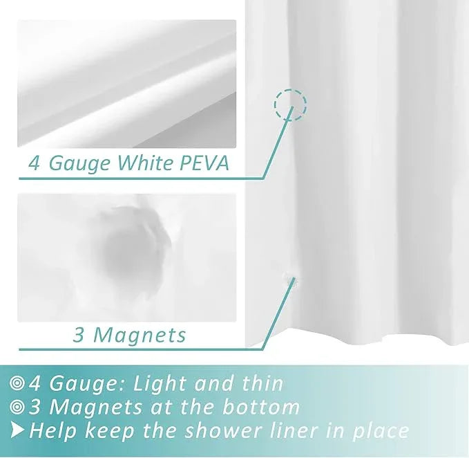 Mrs Awesome White Shower Curtain Liner with 3 Magnets, 72x72 Premium Flexible Sturdy Plastic Shower Curtain for Bathroom Lightweight & Waterproof, White - ModernBath