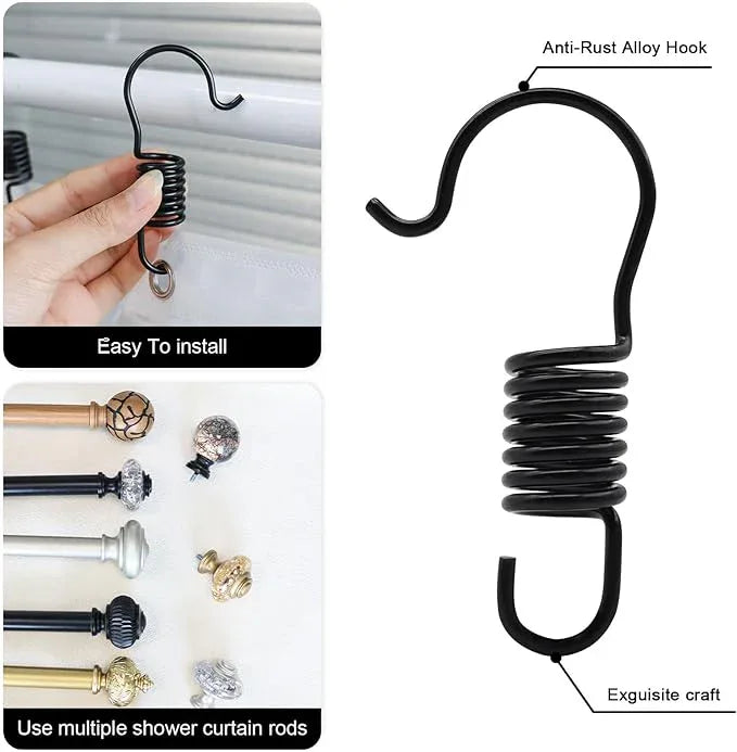 12 PCS Set of Shower Curtain Hooks, Spiral Hard Spring Shower Curtain Rings, Decorative Silver Shower Curtain Hook Rings, Rust Proof Shower Curtain Rings, Shower Curtain Hooks, Black - ModernBath