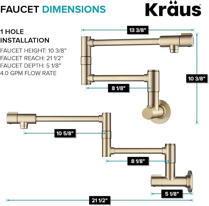 KRAUS Bolden Pot Filler Faucet with Retractable Arm, Wall Mount Kitchen Faucet, Pot Filler for Stove in Spot-Free Antique Champagne Bronze, KPF-5003SFACB - ModernBath