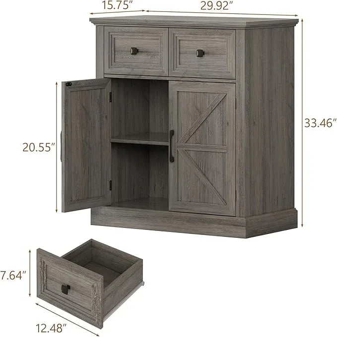 Vabches Farmhouse Buffet Sideboard with Drawers, Wood Pantry Cabinet with Storage, Rustic Storage Cabinet with Adjutable Shelf and Barn Door for Kitchen, Dining Room, Living Room, Black - ModernBath