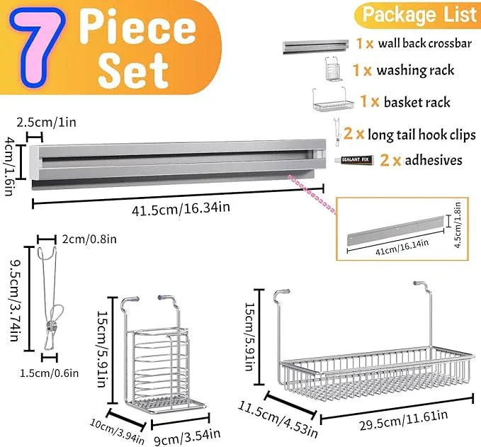 MINGLING Stainless Steel Shower Caddy, 41 cm Wall Back Crossbar Rustproof Shelves with 2 Long Tail Hook Clip, Large Capacity Bathroom Organizers and Storage - ModernBath