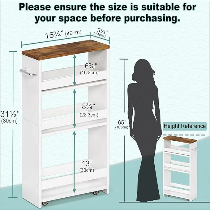 MARTY Rolling Storage Cart 4-Tier White Kitchen Cart with Wheels,Slim Storage Cart with Handle Slide Out Utility Cart Shelving Unit Organizer Trolley for Laundry Narrow Places Bathroom Small Corner - ModernBath
