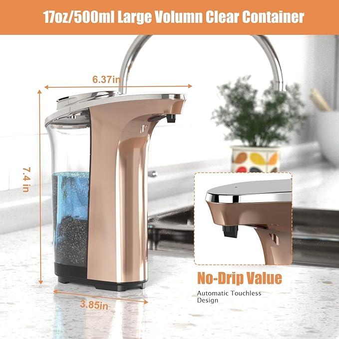 Automatic Soap Dispenser, PZOTRUF Touchless 17oz/500ml with Upgraded Infrared Sensor, 5 Adjustable Soap Dispensing Levels, Liquid Hand Soap Dispenser for Bathroom (Rose Gold) - ModernBath