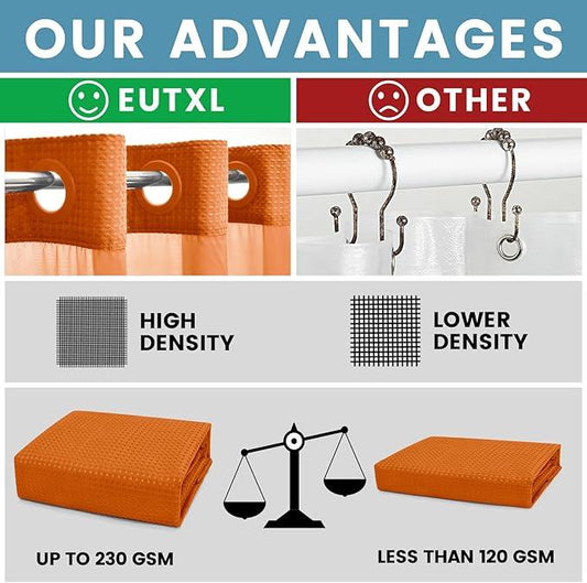 EUTXL Burnt Orange No Hook Shower Curtain with Snap in Liner,230GSM Waffle Weave Shower Curtains for Bathroom,71W x 74H - ModernBath