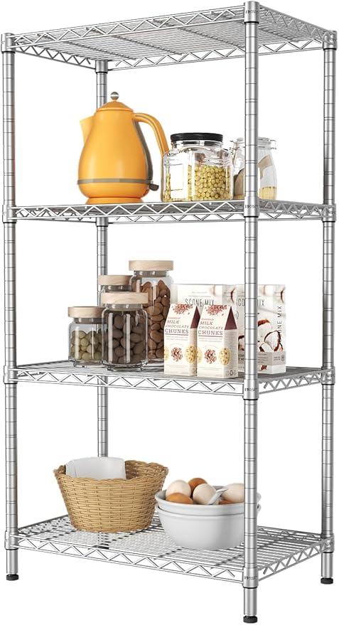 SINGAYE 4 Shelves Adjustable Storage Shelf Wire Shelving Rack Bathroom Standing Units Laundry Room Organization for Kitchen Office Bathroom Organizers Metal Pantry 14" D x 24" W x 48" H Gray - ModernBath