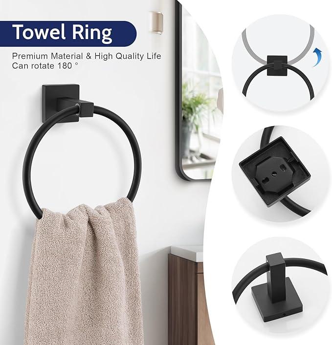 5-Piece Bathroom Hardware Set Black Bathroom Hardware Accessories Set Upgraded Toilet Paper Holder with Shelf Towel Holder Set for Bathroom Stainless Steel Wall Mounted - ModernBath