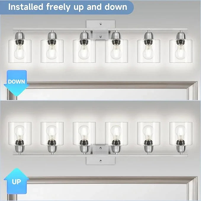 FAISHILAN Modern Brushed Nickel 6 Light Bathroom Light Fixtures,38 inch Vanity Lights for Bathroom with Clear Glass, Vanity Light for Mirror Kitchen Living Room Hallway Cabinet Porch - ModernBath