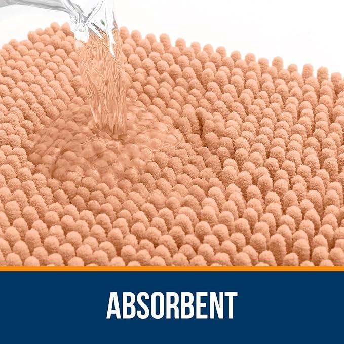 OLANLY Bathroom Rugs 36x24, Extra Soft Absorbent Chenille Bath Rugs, Rubber Backing Quick Dry, Machine Washable Bath Mats for Bathroom Floor, Tub and Shower, Home Decor Accessories, Peach - ModernBath