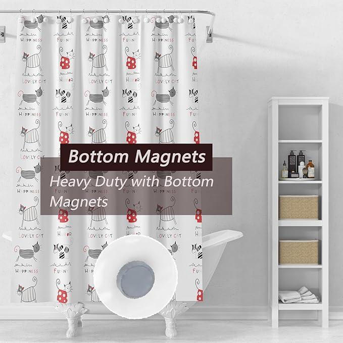 TIKABC Shower Curtain Liner, 4G PEVA Shower Liner, Plastic Waterproof Shower Curtains, with Grommet Holes and 3 Magnetic Weights(Black Red Kitten) - ModernBath