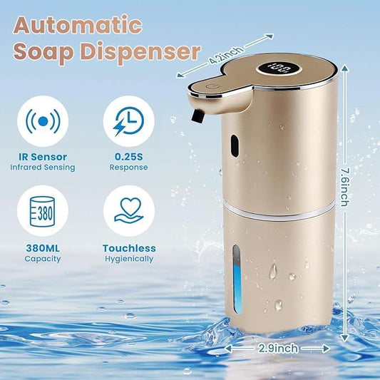 Automatic Soap Dispenser, Touchless Liquid Soap Dispensers, USB Rechargeable, 6-Level Adjustable Volume Control, 12.8oz/380ml, Wall Mount for Kitchen, Bathroom, Free Stickers (Champagne Gold) - ModernBath