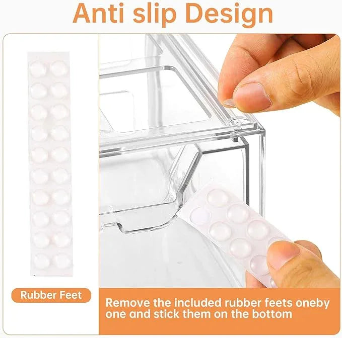 Stebopum 4 Pack Stackable Makeup Organizer, 4.4'' Tall Acrylic Bathroom Makeup Organizer and Storage Drawer with Pull-out Handle, Clear Plastic Storage Bins for Vanity,Pantry,Desk,Undersink,Kitchen - ModernBath