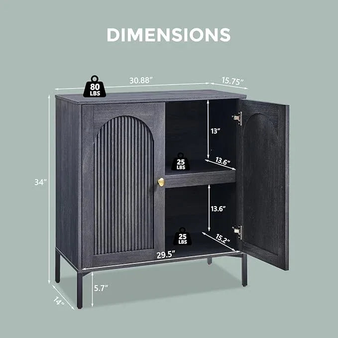 Bathroom Cabinet with Storage, 92.63" W Fluted Arched Free Standing Floor Cabinet w/Adjustable Shelves, Modern Sideboard Cabinet for Bathroom, Kitchen, Living Room, Entryway, Dark Grey - ModernBath