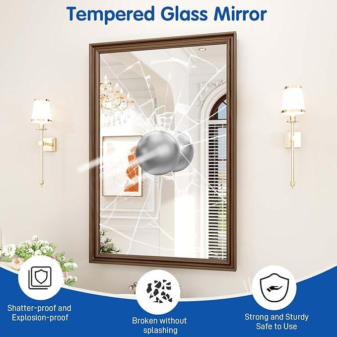 WEER Retro Copper Bathroom Mirror, 24x36 Inch Bronze Oil Rubbed Framed Mirror, Rectangle Classic Vintage Framed Wall Mirror, Farmhouse Vanity Mirror, Tempered Glass, Vertically or Horizontally - ModernBath