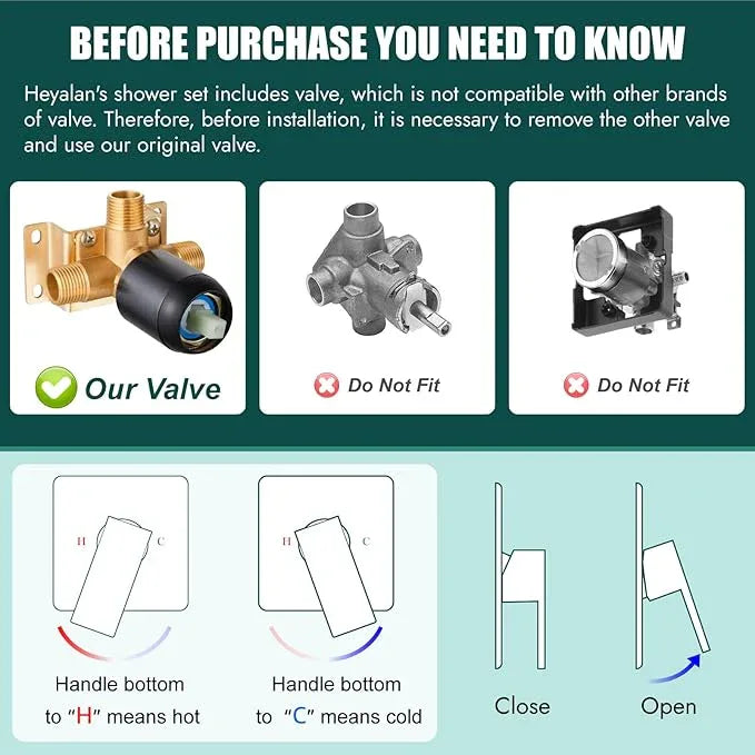 Heyalan 8 Inch Shower Head and Handle Set Square Shower Faucet Set Bathroom Rainfall Shower Faucet Set Stainless Steel Showerhead Single Function Shower Trim Kit,Male Thread Valve,Oil Rubbed Bronze - ModernBath