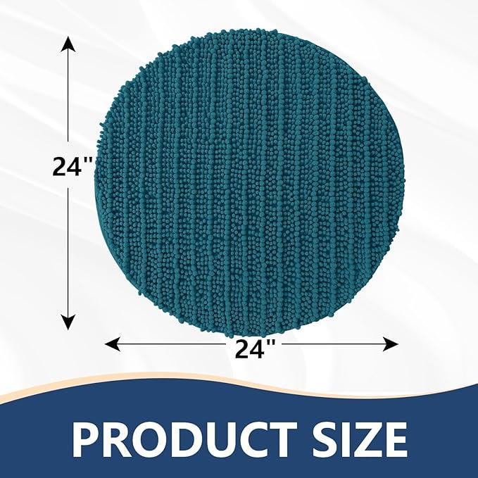 Arotive Luxury Round Chenille Bathroom Rug Mat, Extra Soft Thick Absorbent Shaggy Bath Rugs, Non-Slip Machine Wash Dry Plush Bath Mats for Bathroom, Shower and Tub, 24x24, Peacock Blue - ModernBath