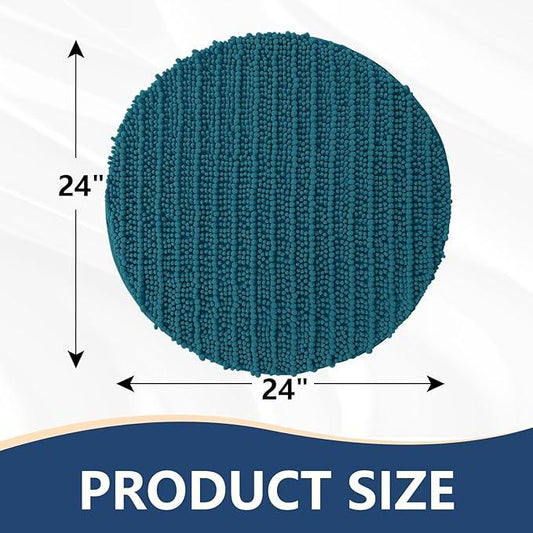 Arotive Luxury Round Chenille Bathroom Rug Mat, Extra Soft Thick Absorbent Shaggy Bath Rugs, Non-Slip Machine Wash Dry Plush Bath Mats for Bathroom, Shower and Tub, 24x24, Peacock Blue - ModernBath