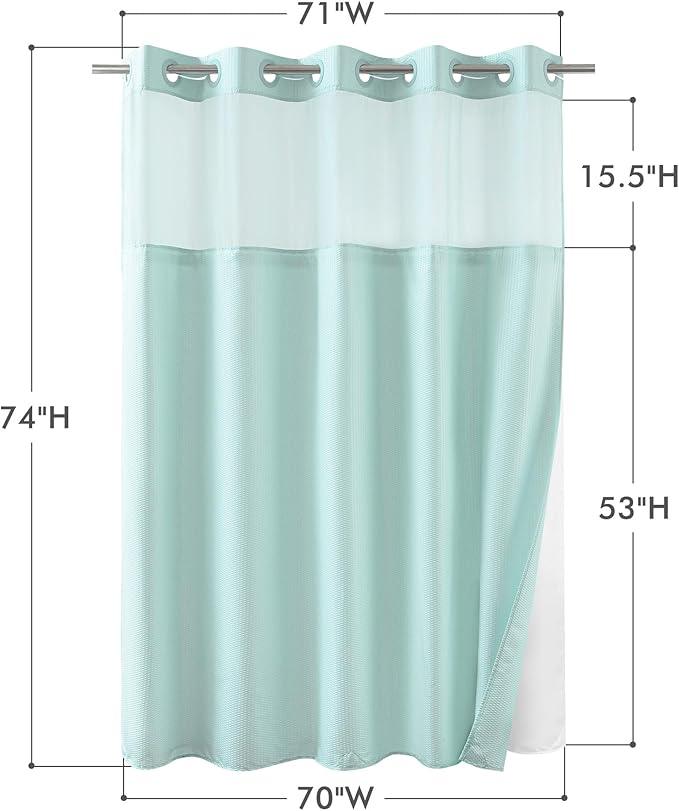 Mrs Awesome No Hook Shower Curtain with Snap-in Liner, Embossed Waffle Design Fabric Shower Curtain for Bathroom, Soft & Lightweight, 71x74, Sky Blue - ModernBath