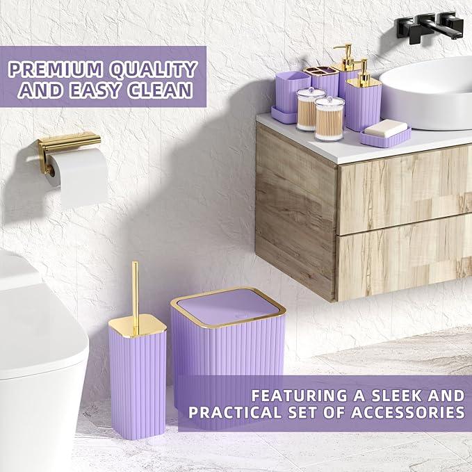 XLHOMO Bathroom Accessories Set - 25PC Bathroom Sets with Shower Curtain and Rugs, Purple Bathroom Set with Trash Can, Soap Dispenser, Soap Dish & Toilet Brush - ModernBath