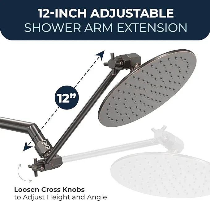 HammerHead Showers® Solid Metal 12-Inch Adjustable Shower Extension Arm – Raises Showerhead Height, Supports up to 10lbs – Oil Rubbed Bronze - ModernBath