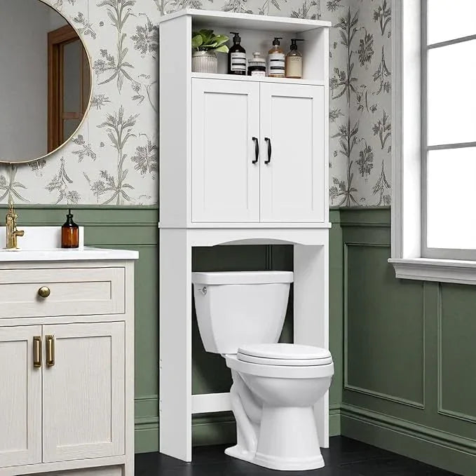 Over The Toilet Storage Cabinet, Over The Toilet Cabinet Bathroom with Adjustable Shelf and Double Door, Over The Toilet Storage for Bathroom Over The Toilet Organizer, White - ModernBath